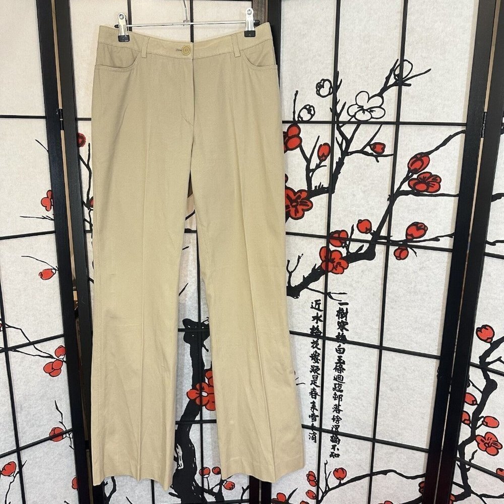Akris Punto Pleated Front Mid Rise Pants Women Size 6 Straight Leg Tan Brown